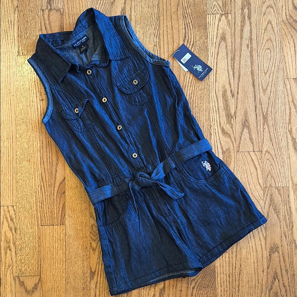 U.S. Polo Assn. Girls Blue Denim Romper